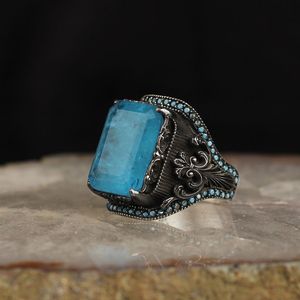 Azuris – bague ottomane en argent sterling 925 avec logo personnalisé pour hommes, pierre noire naturelle, fabriquée à la main en turquie, VALKH1505 - Product Image 3