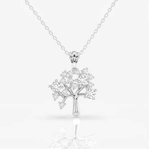 Woodland Glow 18K Gold Pendant with Round Cut Lab Grown Diamond Gift for Fashion-conscious Individuals Featuring Plant Pattern - Product Image 3