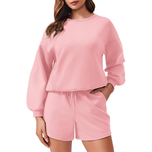 Ensemble pour femmes 100% coton matériel léger Quickdry Streetwear Logo personnalisé impression sweat et short ensemble survêtement - Product Image 5