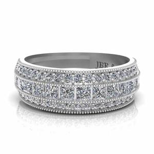 Luxury Princess And Round Diamond 925 Sterling <b>Silver</b> Milgrain Wedding <b>Band</b> <b>Ring</b> Luxury Engagement <b>Ring</b> For Women At Best Price - Product Image 1
