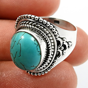 Joyas de piedra natal de Diciembre Plata de Ley 925 Piedra preciosa turquesa natural Forma ovalada Anillo hippie Precio directo de fábrica Proveedores - Product Image 4