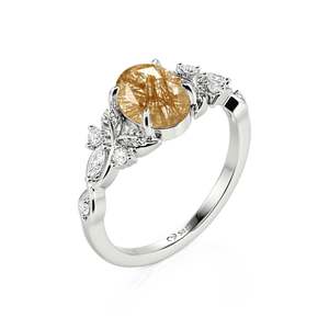 Anillo de Cuarzo Rutilado Dorado Ovalado con Hoja Trenzada Jeulia - Product Image 2