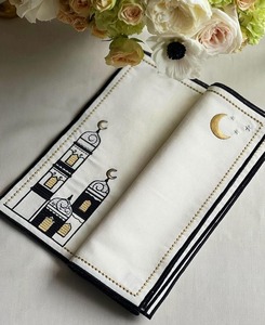 Juego de manteles individuales bordados impermeables de Ramadán islámico, bordado dorado, cubiertos de algodón ecológicos, bolsillos, servilletas, accesorios para - Product Image 5