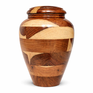 Urna Decorativa de Madera Multitono con Diseño de Madera en Capas y Acabado Brillante para una Elegante Conmemoración - Product Image 1