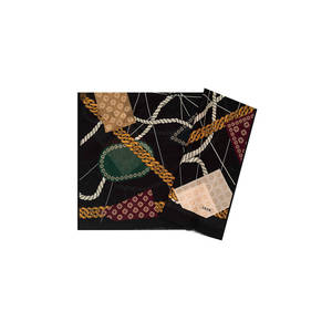Black Silk Tasseled Scarf with Floral Bows Solid Leopard Patterns - Product Image 1