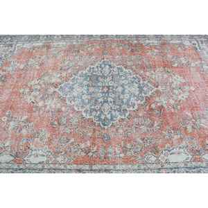 Tapis turc vintage 5,3x9 pieds, grand tapis, tapis en laine camouflage orange et bleu - Product Image 5