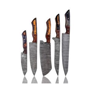 Juego de Cuchillos de Chef de Acero de Damasco de Alta Calidad, 5 Piezas, Hecho a Mano, Acero al Carbono, Mango de Madera, Afilado, Suministro Directo de Fábrica, Gran Venta para Cocina - Product Image 1