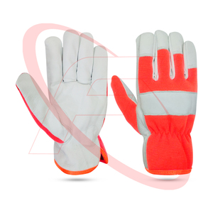 Guantes de conductor estilo pulgar Keystone en piel de cabra con parte posterior de tela de LICRA naranja OEM Sicherheitsarbeitshandschuhe - Product Image 1