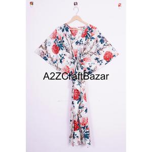 Vestido Caftán Elegante de Lujo con Estampado Floral, 100% Algodón Puro, Largo, Estilo Maxi, Ropa de Dormir, Salida de Playa, Uso Diario para Mamá, Regalo - Product Image 1
