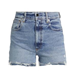 Short en jean bleu délavé à la neige pour homme, broderie personnalisable, jorts en relief, coupe ample, jambe droite large, taille moyenne - Product Image 1