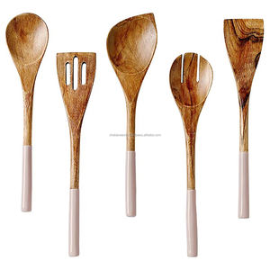 Ustensiles de cuisine en bois naturel Cuillères de cuisson Ustensiles en bois Spatule Réutilisable Fait à la main Ensemble de couverts en bois naturel - Product Image 1