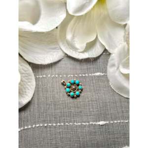 Fairren Beggy Kingman Turquoise Rose Gold Pendant Bezel Setting Platinum Gold Jewelry Jade Bell Pattern Sterling <b>Silver</b> <b>Charm</b> - Product Image 3