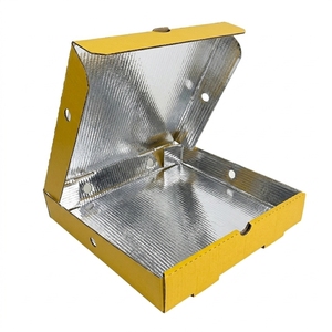 Boîte à pizza isotherme premium jaune en carton ondulé avec logo personnalisé, doublée de papier aluminium, pour garder les aliments au chaud - Product Image 1