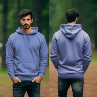 Premium erkek 320GSM kışlık kazak Hoodie katı ağır kanguru cep özel boyun etiket rahat yüksek düz boyalı
