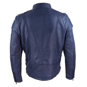 Veste en cuir bleu marine pour homme, nouvelle veste de motard Slim Style veste en cuir véritable - Product Image 4