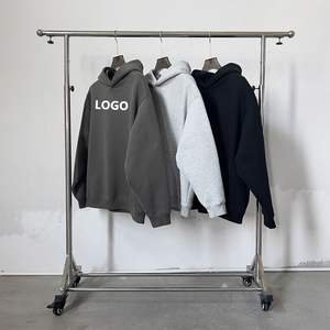 Logotipo personalizado Heavyweight 480gsm Fleece Boxy Fit Sudaderas con capucha de gran tamaño Color sólido Cuello redondo Pullover Streetwear Sudadera con capucha - Product Image 5