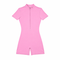 Combinaison de yoga personnalisée pour femme, demi-zip, manches courtes, 75% nylon, 25% élasthanne, 190 g/m², couleur blush, athleisure, une pièce, vêtements de sport
