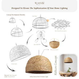 Cuenco de ratán de jacinto de agua Natural de 24 pulgadas, luz colgante enchufable, accesorio para comedor, cocina, dormitorio, producto, herramienta de torneado - Product Image 5