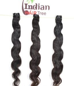 Extensions de cheveux humains indiens 100% non traités, Bodywave, produit de qualité, extensions vierges Remy, tissage profond pas cher, aspect naturel, en vente - Product Image 1