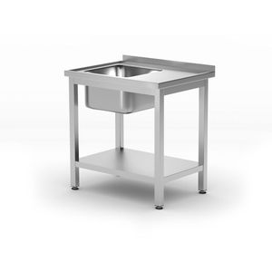 HENDI Profi Line Bolted <b>Sink</b> Table with <b>Shelf</b> Left Side 800x600x(H)850 mm 600 mm Depth Kitchen <b>Sink</b> - Product Image 1