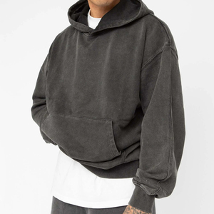 Sudadera de moda de algodón de 300 gramos, estilo vintage, lavada, impermeable, con forro polar, bolsillos, corte regular y hombros caídos, para invierno, estilo urbano. - Product Image 3