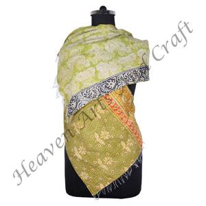 SC1030 Vintage Kantha Work Cotton Handmade <b>Scarf</b> Trendy Design Girls Allover Hand Stitched Plain Style <b>Long</b> Length - Product Image 5