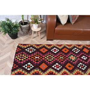 Turkish 2.2x10.3 ft Eco-Friendly Vintage <b>Runner</b> Rug <b>Red</b> Orange Patchwork Wool with Latex Backing - Product Image 2