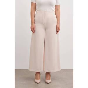 Pantalones Anchos de Cintura Alta Talla Grande en Color Beige - Product Image 3