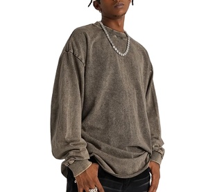 Sudadera con capucha y cuello redondo Vintage para hombre, 400gsm, gruesa, Terry francés, lavado ácido, teñido liso desgastado para la temporada de invierno - Product Image 3