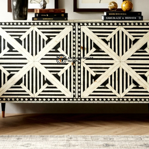 ตู้เก็บกระดูกแบบเรขาคณิตสีดำและสีขาวสุดหรูตู้เก็บของทำมือ - Product Image 4