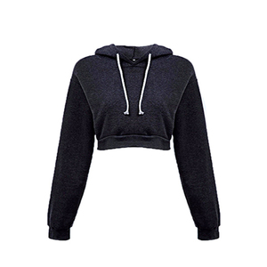 Women's Coral Cropped Hooded Sweatshirt Asymmetric Lace-Up Design Full Sleeve Knitted Solid Color Autumn Wear - Product Image 5