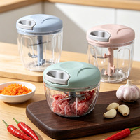 Picadora manual de plástico multifuncional para ajo, procesador de alimentos, picadora de verduras, jengibre y carne, cortador de cebolla portátil de mano.
