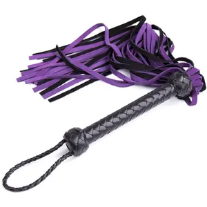 De cuero Flogger 100 cae genuino de piel de vaca negro trenzado mango BDSM parejas sexo pesado Thuddy Flog látigo