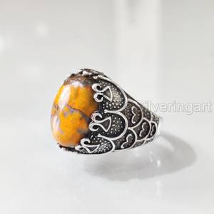 Anillo para hombre al por mayor, anillo de piedra preciosa de jaspe de abejorro Natural, anillo de todos los tamaños, joyería oriental árabe, anillo de Plata de Ley 925 - Product Image 2