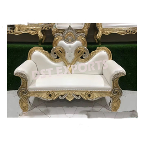 Ensemble de canapés de mariage or blanc de style français canapé design en bois pour roi reine finition dorée polie pour scène à thème d'amour indien - Product Image 5