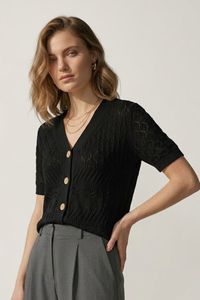 Cárdigan de Algodón Orgánico con Cuello en V para Mujer - Cárdigan de Punto Calado de Manga Corta - Blusa Sostenible con Botones - Product Image 4
