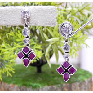 Pendientes de tuerca finos de Plata de Ley 925 hechos a mano con piedras preciosas de Zirconia cúbica de Rubí, joyería elegante para niñas y mujeres, perfecta - Product Image 2
