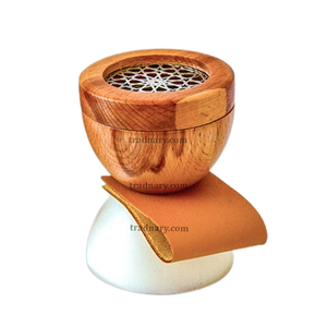 Brûleur d'encens cadeau Ramadan, Bakhoor brûleur d'encens en bois rond en forme de plateau arabe Kefaf Mubkhar de traditionnel - Product Image 1