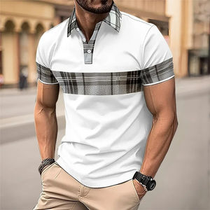 2025 verano hombres manga corta para camisa 3D rayas estampado Digital liso teñido tejido 100% algodón antiarrugas Casual barato - Product Image 3