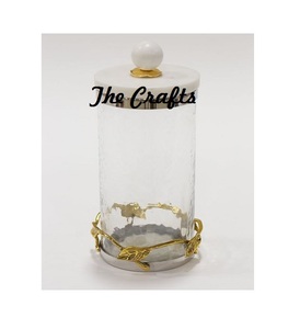Leaf Design Metal And Glass Canister Sets For Kitchenware Storage Multipurpose Use Serving Snacks <b>Sweets</b> <b>Box</b> - Product Image 2