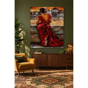 Fida, femme en robe rouge et vue sur Budapest, impression sur toile - Product Image 5