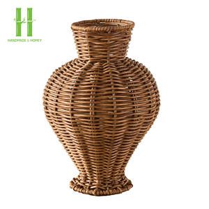 El más vendido, urna con patas de mimbre, jarrón de ratán tejido a mano para flores secas, minimalismo, jarrón de mesa de ratán, OEM de Vietnam - Product Image 3