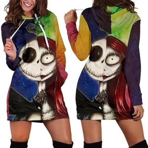Robe à capuche décontractée en tricot d'hiver Jack Skellington imprimée en 3D pour femmes avec couleurs et tailles personnalisables - Product Image 3