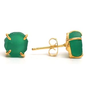 ต่างหูพลอยนิลสีเขียวสไตล์คลาสสิกทำด้วยมือขนาด8-10มม. หมุดเงินสเตอร์ลิงพร้อมชุบทองของขวัญแฟชั่น - Product Image 1