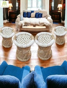 Table d'appoint Ottomane en rotin de bambou vintage, tabouret Mudda multicolore antidérapant, console en incrustation d'os, design moderne, jardin - Product Image 4