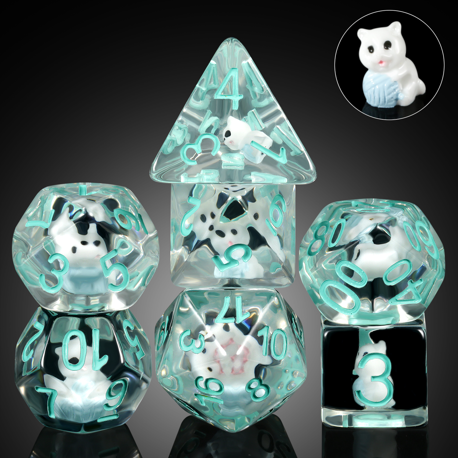 Оптовая продажа полимерных игральных костей DND Resin d & d, игровые кости на заказ, набор костей для животных с Kat для игры в Настольный футбол DND, MTG