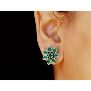 925ต่างหูพลอยโมราสีเขียวเงินสเตอร์ลิงทำด้วยมือสีเขียวเครื่องประดับสตั๊ดงานแต่งกระดุมแฟชั่น - Product Image 1