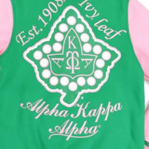 AKA giacca Varsity in pile verde Body rosa maniche greco abito da confraternita personalizzato ricamato AKA Divine Nine HBCU - Product Image 5