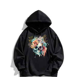 Sudadera con capucha de punto de algodón 100% unisex, estampado de transferencia térmica OEM, patrón de esqueleto de Calavera, cuello redondo para invierno - Product Image 4