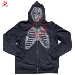 Sweat à capuche zippé pour homme, brodé de strass, designs et logos personnalisés, 100% coton, 350 g/m², écologique, service OEM, vente chaude - Product Image 2
